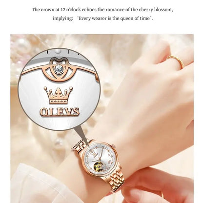 OLEVS 6732 Women Watch Top Luxury Brand All Automatic Mechanical Watch Hollow Diamond Exquisite Dial Dress Bracelet Women Watch