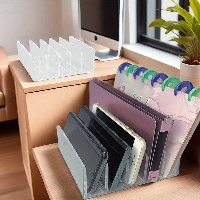 1pc vertical file organizer, acrylic desktop organizer, laptop stand - can hold up to 5 laptops, tablets and smartphones