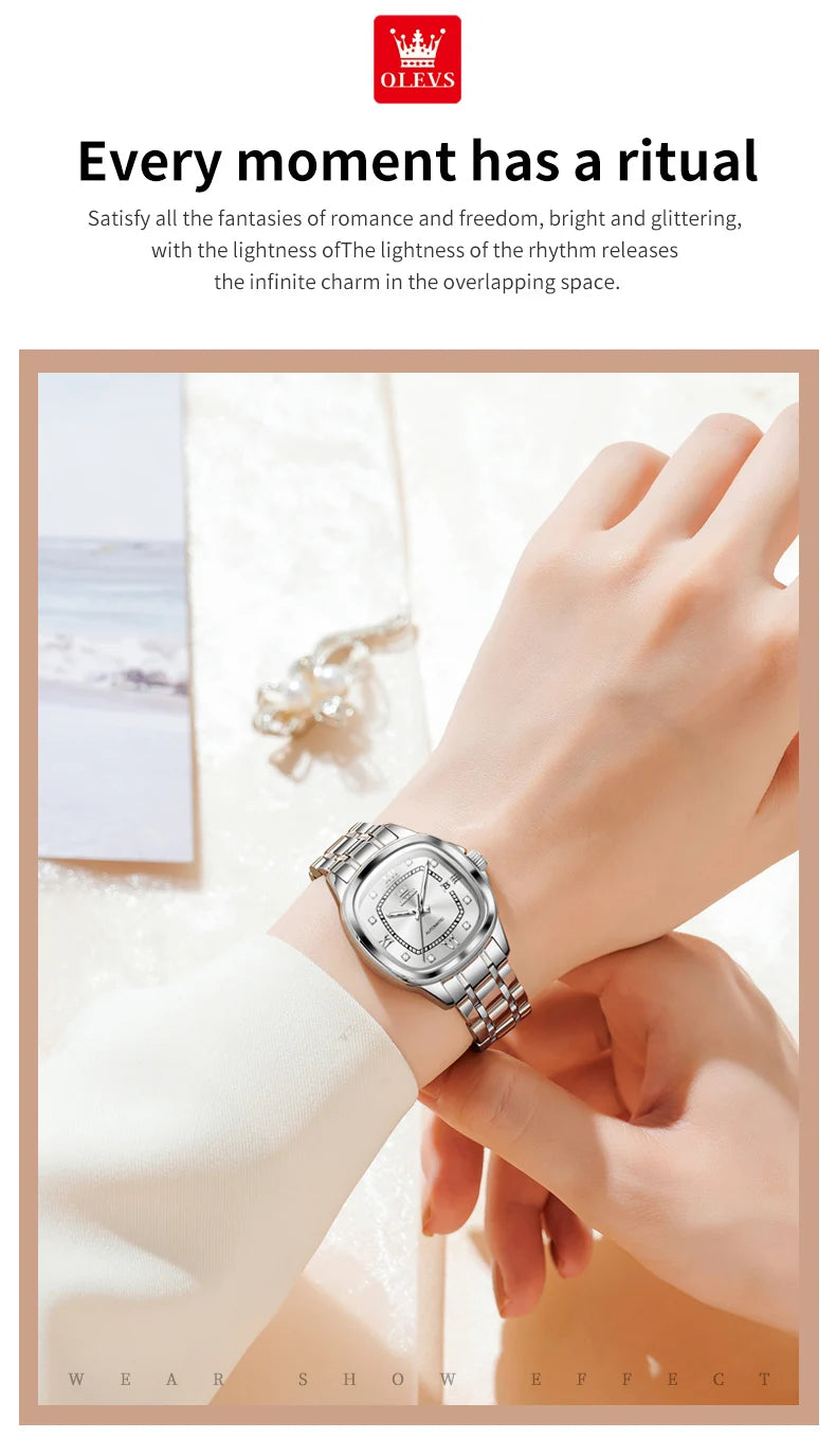 OLEVS 9810 Women Watch Automatic Mechanical Watch Simple Roman Scale Square Diamond Women Watch Waterproof Calendar Dress Watch