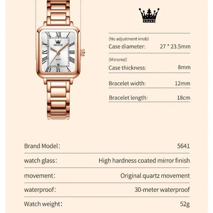 OLEVS 5641 Women Watch Fashion Simple Retro Square Roman Dial Date Waterproof Watch Elegant Luxury Rose Gold Quartz Women Watch