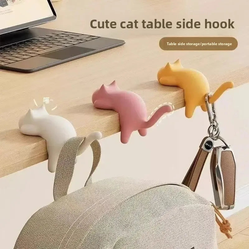 Fun Cat Design Key Hooks for Desk Table Edge Office Bag Storage Kawaii Home Decor Organizer Cute Space Saving Accessory