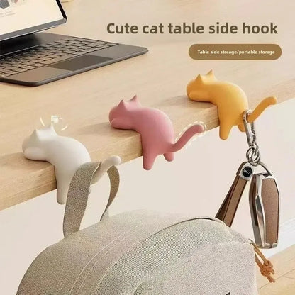 Fun Cat Design Key Hooks for Desk Table Edge Office Bag Storage Kawaii Home Decor Organizer Cute Space Saving Accessory