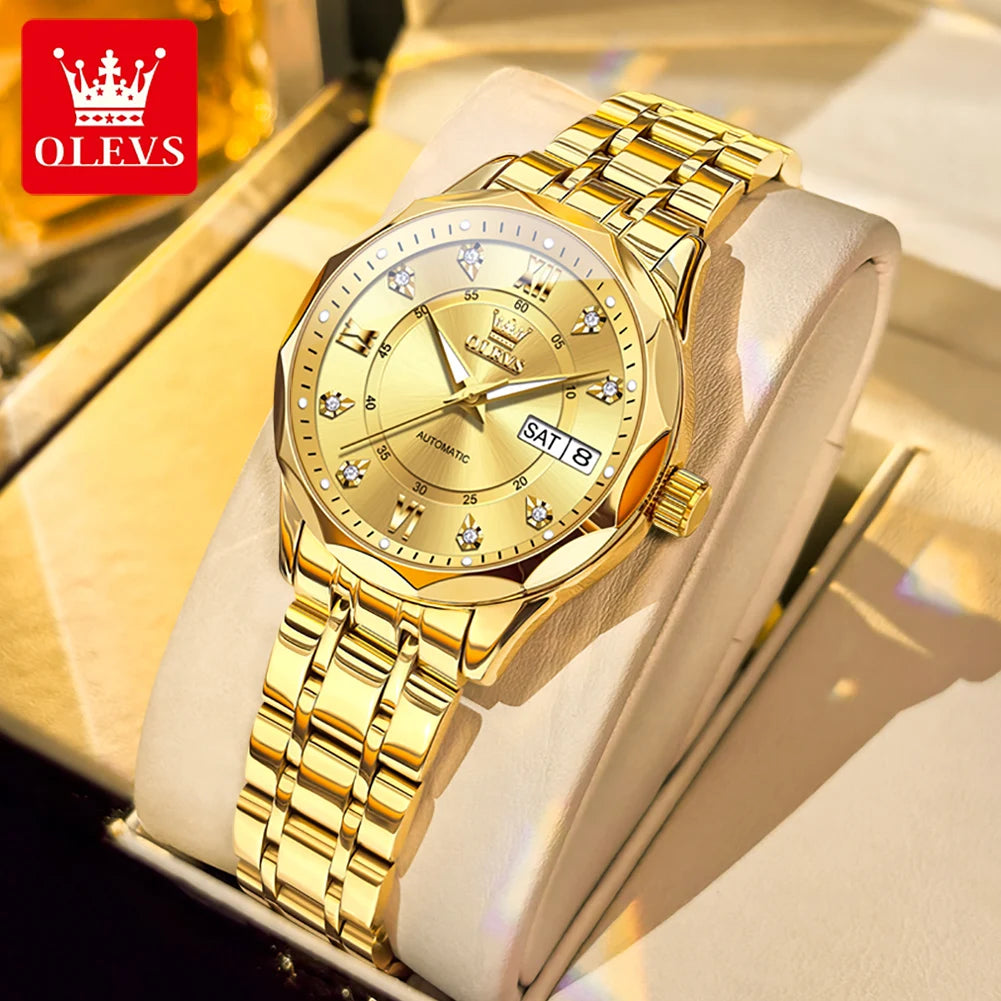 OLEVS 6727 Luxury Women Watch Brand Original All Automatic Mechanical Watch Roman Diamond Double Calendar Waterproof Women Watch