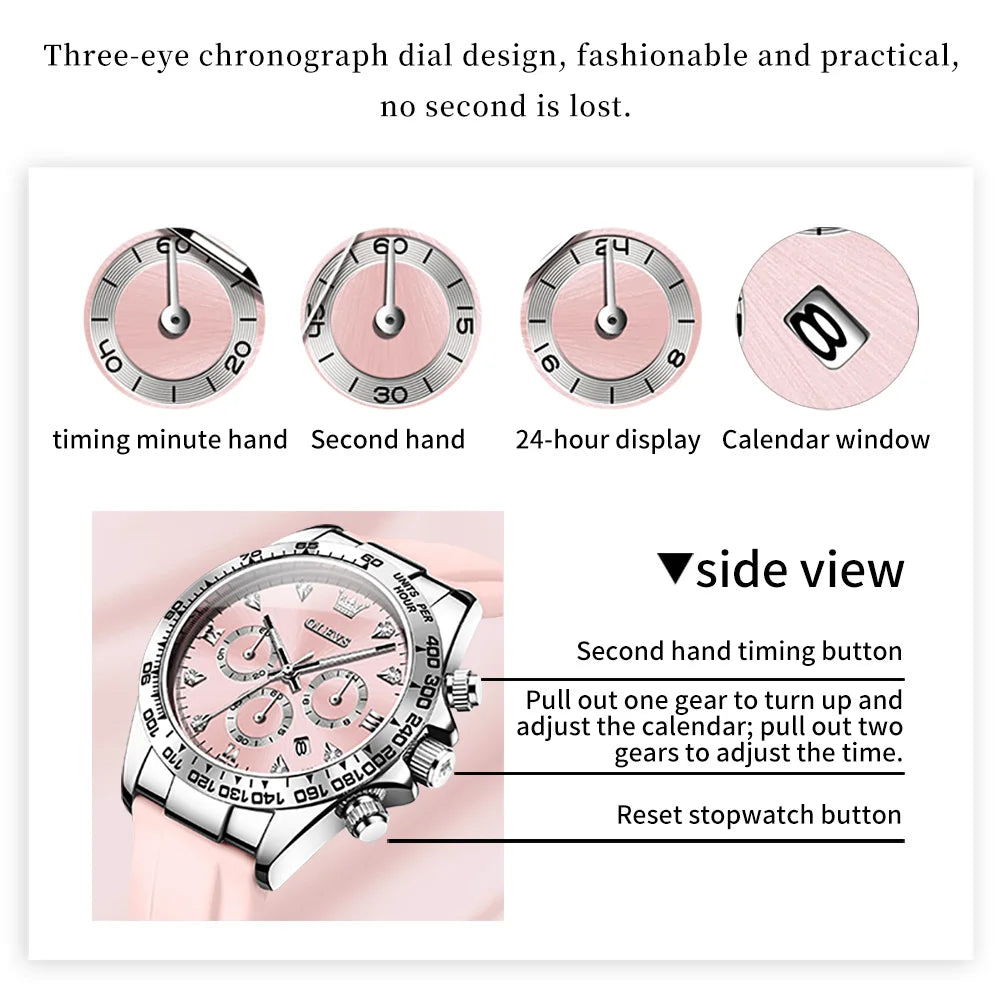 OLEVS 5618 Women Watch HD Multi Functional Waterproof Luminous Chronograph Sports Silicone Strap Luxury Brand Quartz Women Watch