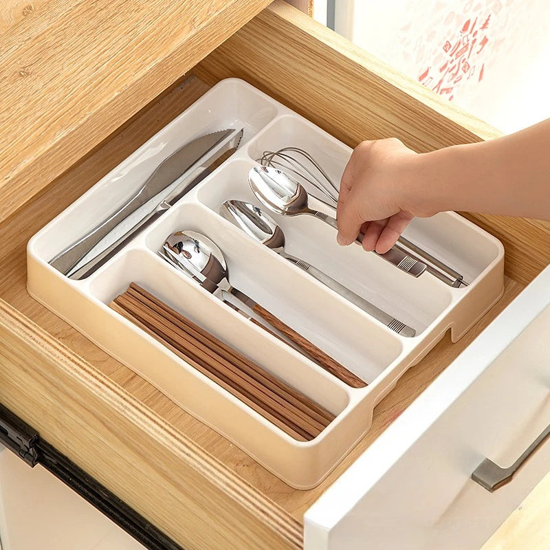 Kitchen Drawer Organizer Adjustable Divider Storage Box for Utensils Cutlery Knife Fork Spoon Chopsticks Cabinet Built In Tray detail view