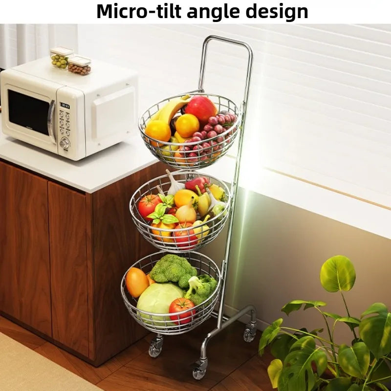 Fruit Vegetable Kitchen Organizer Cart Movable Layered Kitchen Storage Basket Wheels Modern Corner Organizers Rack Home Items
