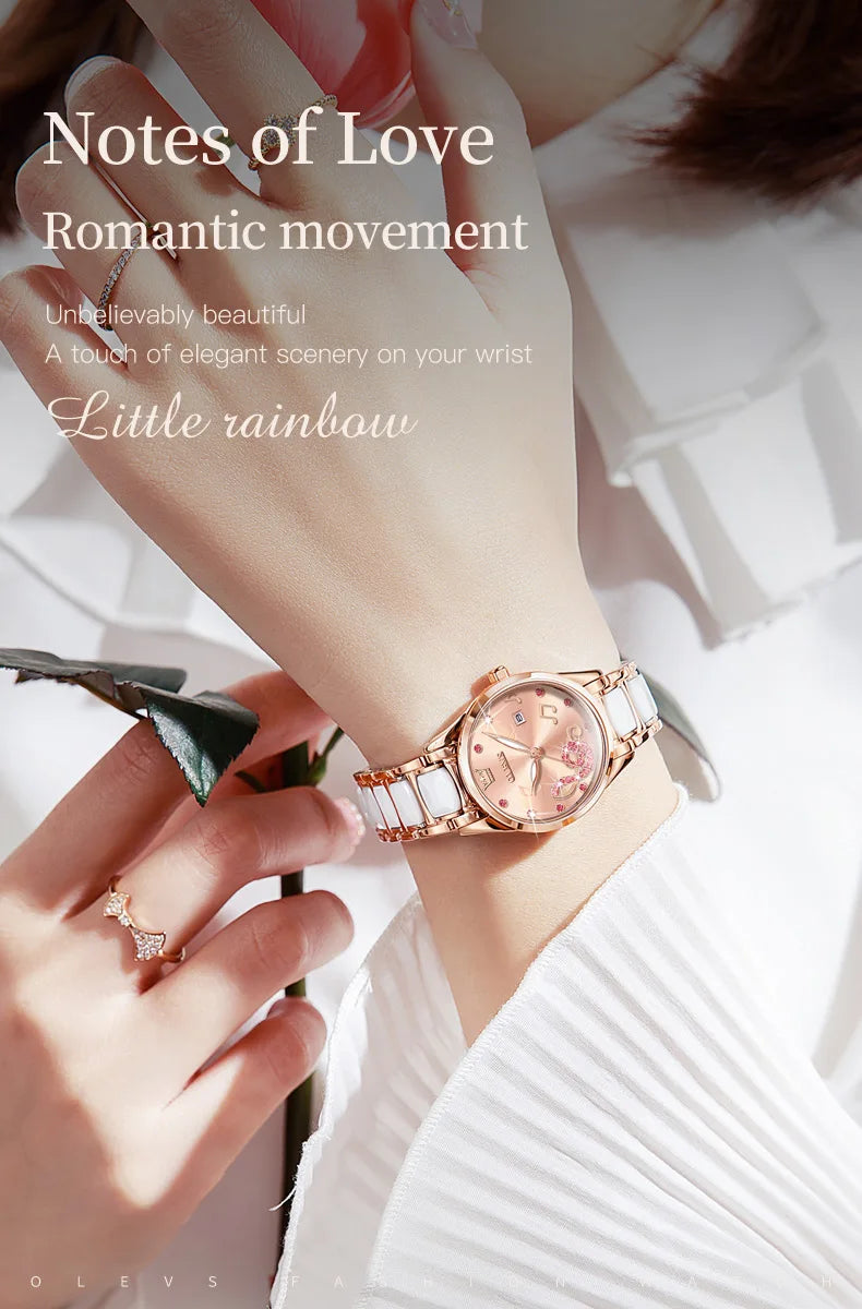 OLEVS 3605 Women Watch Top Brand High Quality Quartz Watch Exquisite Diamond Note Waterproof Dial Dress Ceramic Women Watch