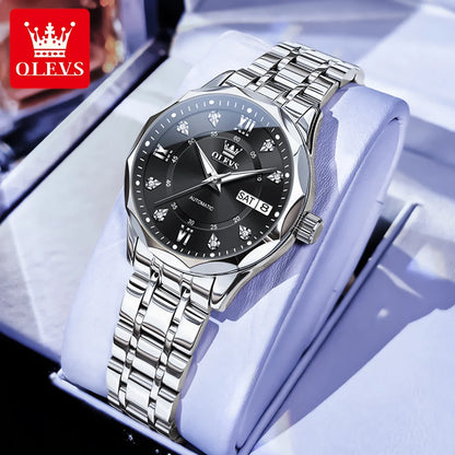 OLEVS 6727 Luxury Women Watch Brand Original All Automatic Mechanical Watch Roman Diamond Double Calendar Waterproof Women Watch