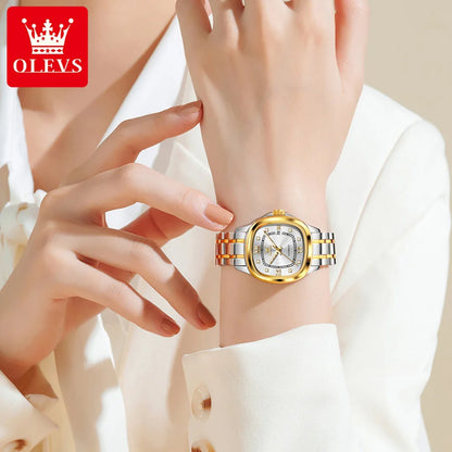 OLEVS 9810 Women Watch Automatic Mechanical Watch Simple Roman Scale Square Diamond Women Watch Waterproof Calendar Dress Watch