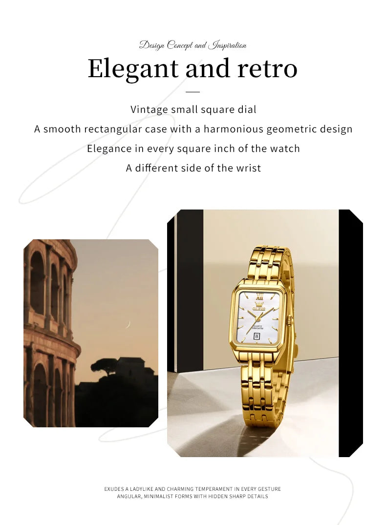 OLEVS 5616 Women Watch Luxury Brand Quartz Watch Elegance Original Square Dial Gold Women Watch Waterproof Luminous Watch