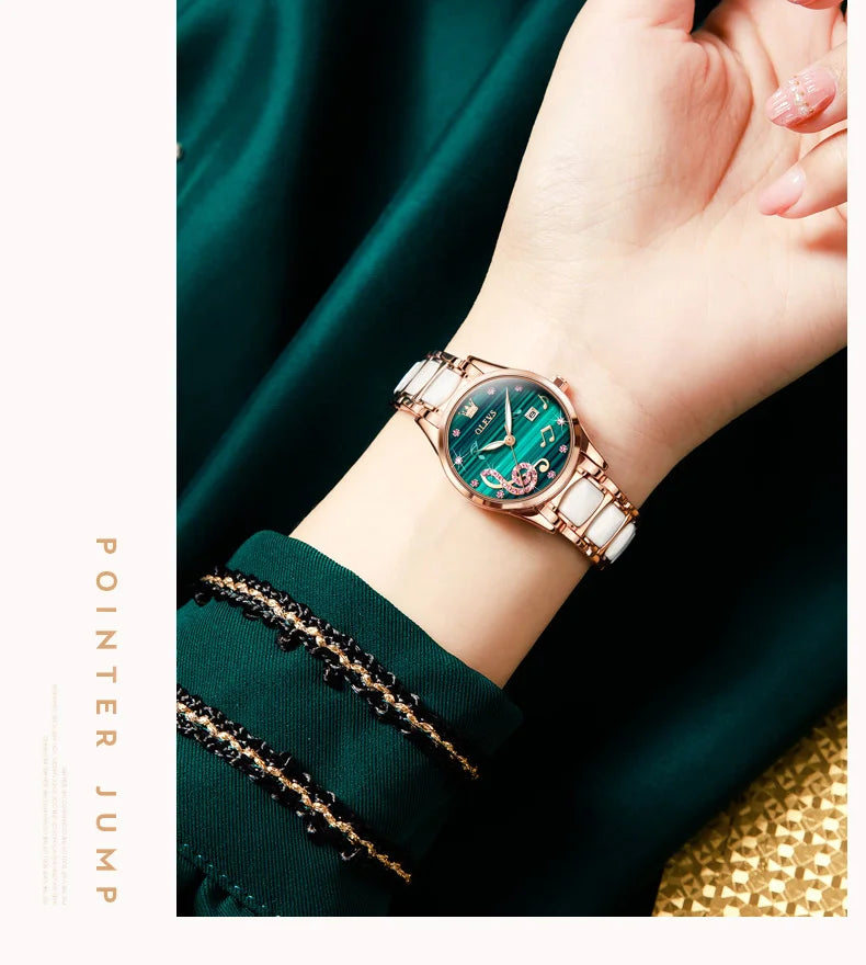 OLEVS 3605 Women Watch Top Brand High Quality Quartz Watch Exquisite Diamond Note Waterproof Dial Dress Ceramic Women Watch