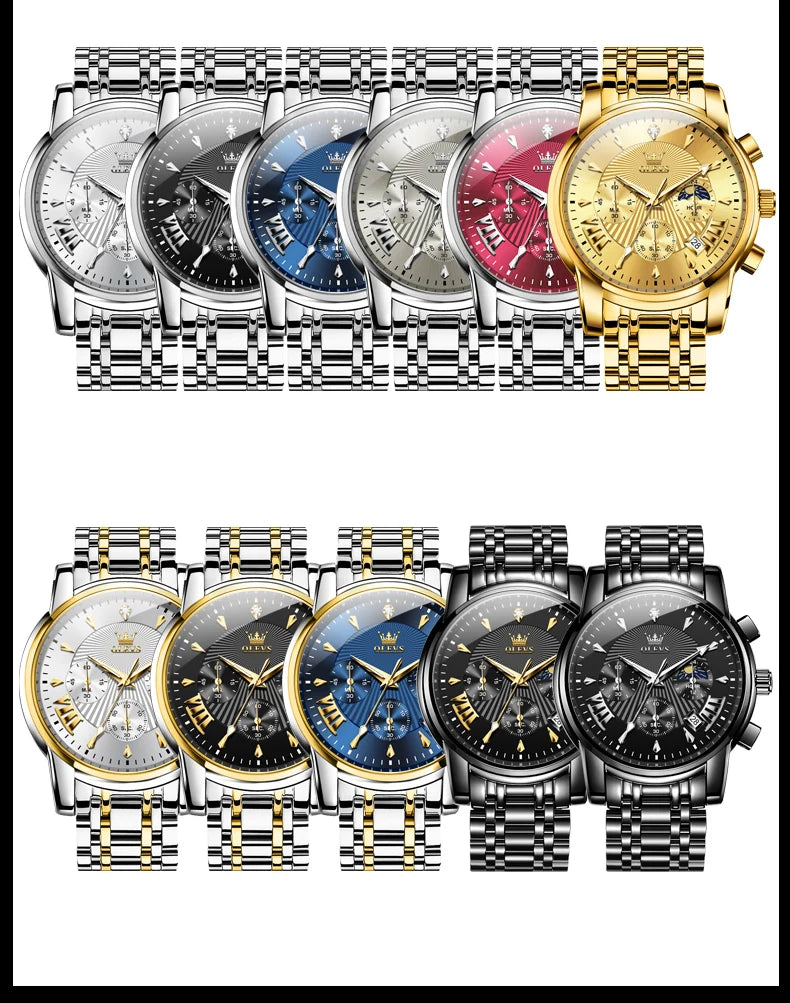 OLEVS 2892 Men Watch Original Quartz Watch Luxury Brand Waterproof Luminous Chronograph Classic Business Moon Phase Men Watch