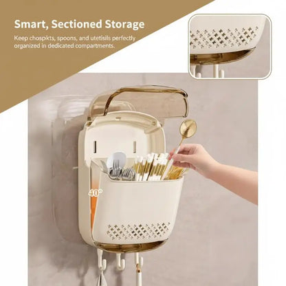 ㉤Kitchen Utensil Organizer Wall Mounted Cutlery Holder Kitchen Wall-mounted Shelf Organizer With Dustproof Cover For Tableware
