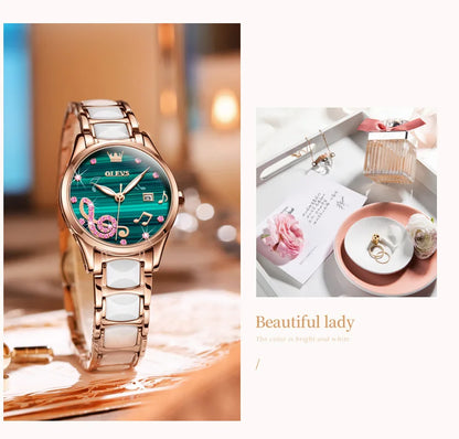 OLEVS 3605 Women Watch Top Brand High Quality Quartz Watch Exquisite Diamond Note Waterproof Dial Dress Ceramic Women Watch