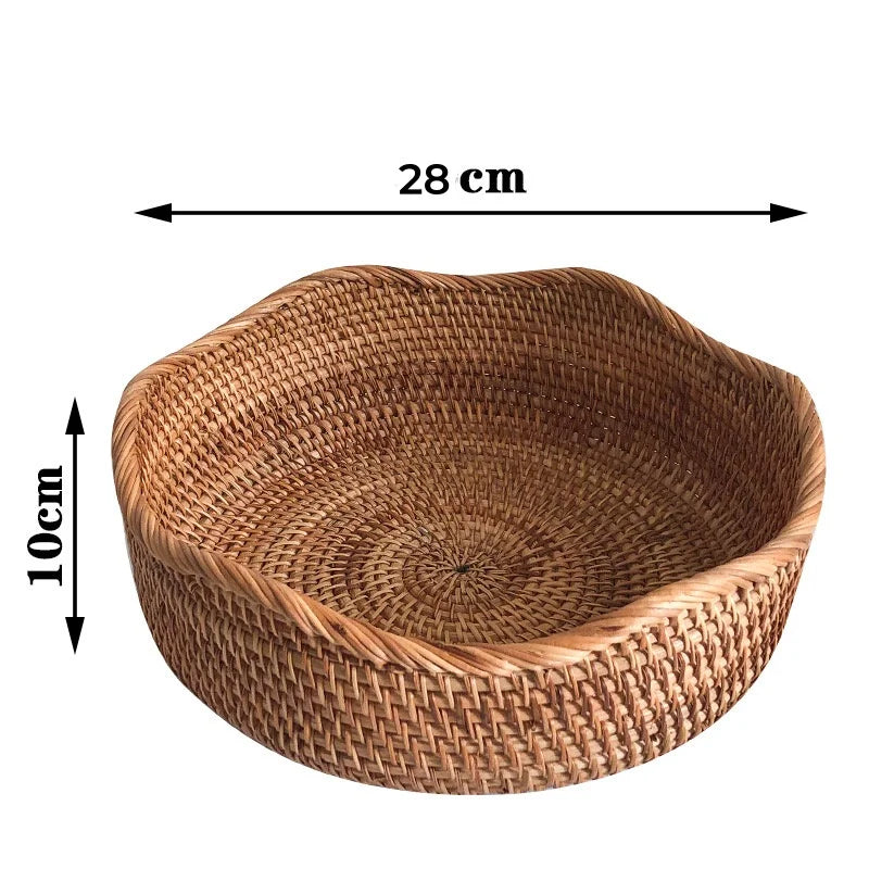 Round Rattan Storage Baskets Set Handwoven Wicker Organizer for Home Decor Kitchen Bathroom Bedroom Decorative Storage Bins
