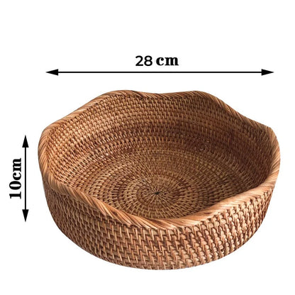 Round Rattan Storage Baskets Set Handwoven Wicker Organizer for Home Decor Kitchen Bathroom Bedroom Decorative Storage Bins
