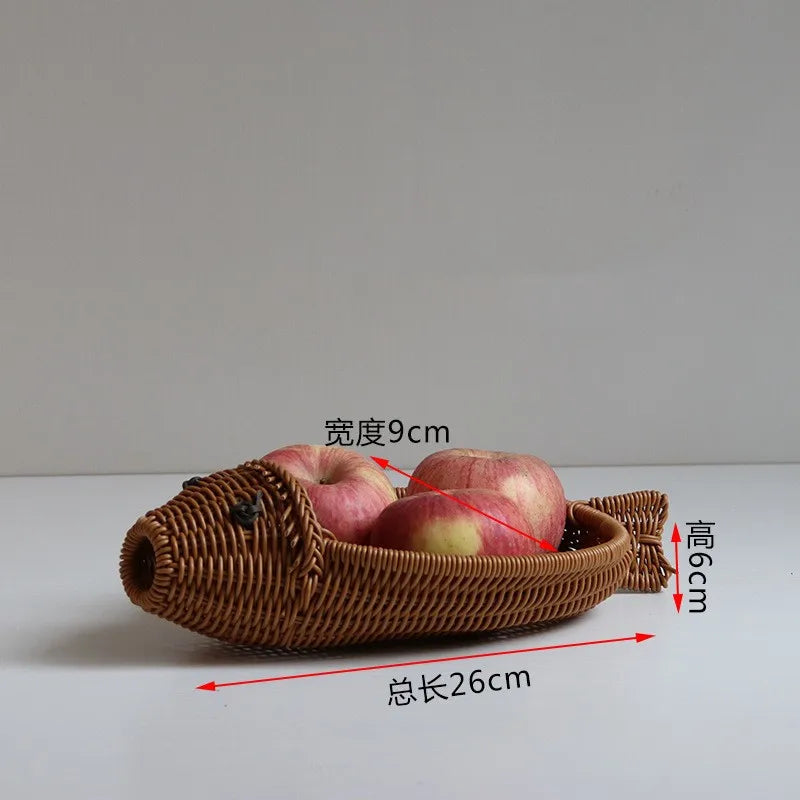 Rattan Woven Fruit Basket Cute Shape Fruit Bowls Tray Vegetable Snack Basket Novelty Animal Shaped Home Decor Organizer Handmade