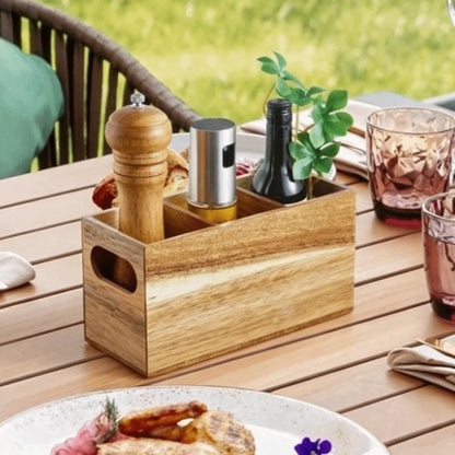 Kitchen Tools Wooden Utensil Organizer 3 Compartment Durable Storage Rack Space Saving Rustic Silverware Storage Box Countertop