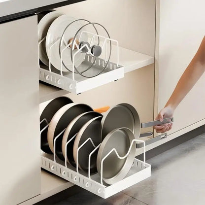 Kitchen Multifunctional Organizer - Pull-Out for Pots/Pans, Sliding Lid Holder, Spice Rack & Dish Drying Racks Drawer Organizer