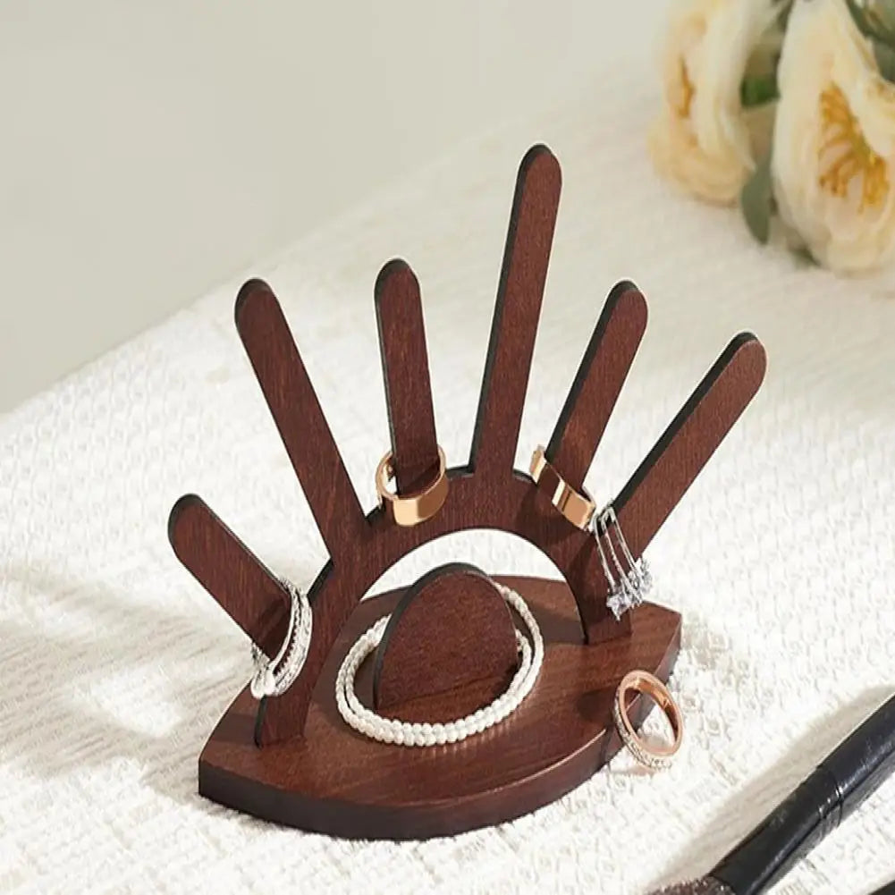 Creative Wooden Ring Holder Eye Shape Ring Display Rack With 6 Ring Posts Jewelry Display Stand Home Decor Organizer
