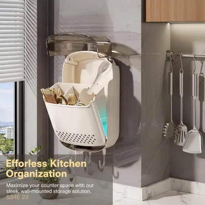 ㉤Kitchen Utensil Organizer Wall Mounted Cutlery Holder Kitchen Wall-mounted Shelf Organizer With Dustproof Cover For Tableware