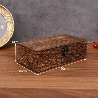 Antique Style Wooden Carbonization Gift Box Rectangular Burnt Wood Hairpin Storage Home Decor Organizer for Jewelry Keepsakes