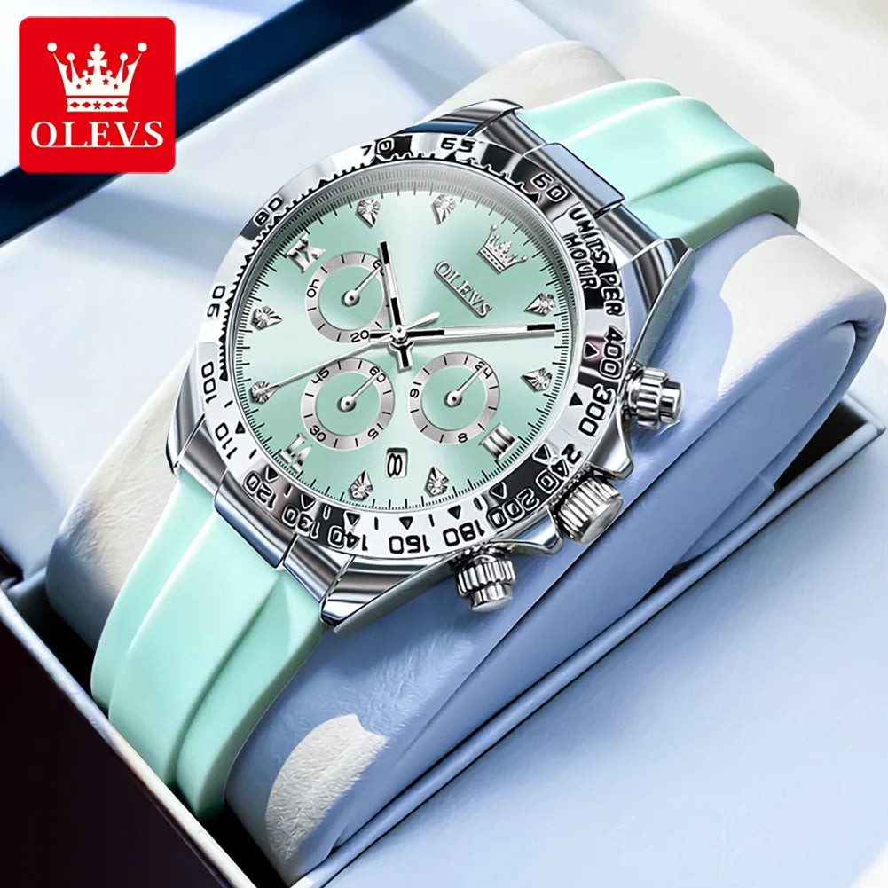 OLEVS 5618 Women Watch HD Multi Functional Waterproof Luminous Chronograph Sports Silicone Strap Luxury Brand Quartz Women Watch