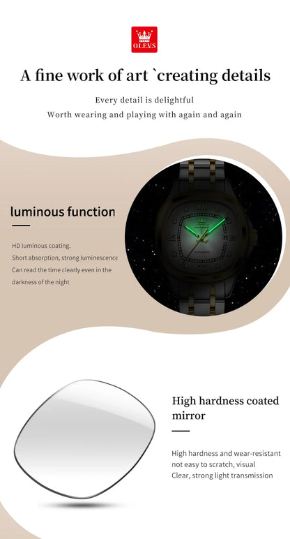 OLEVS 9810 Women Watch Automatic Mechanical Watch Simple Roman Scale Square Diamond Women Watch Waterproof Calendar Dress Watch