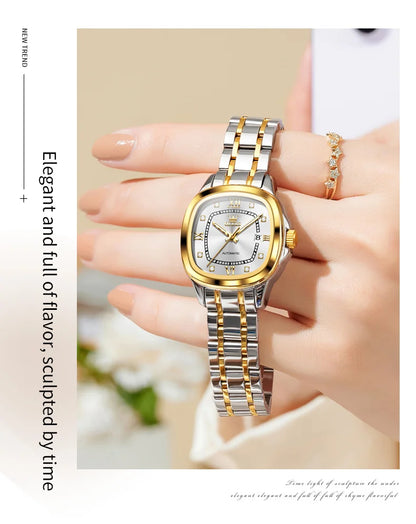 OLEVS 9810 Women Watch Automatic Mechanical Watch Simple Roman Scale Square Diamond Women Watch Waterproof Calendar Dress Watch