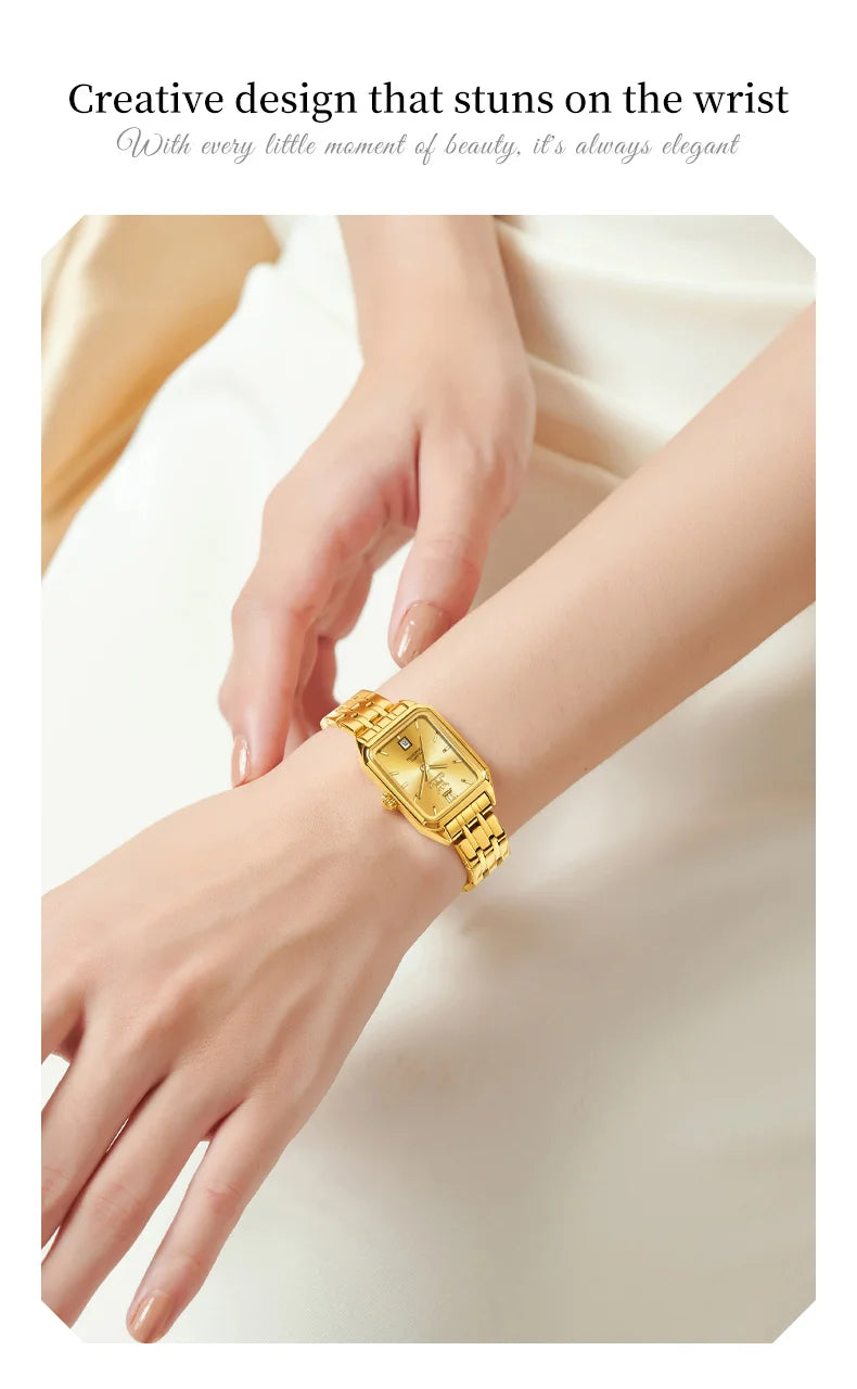OLEVS 5616 Women Watch Luxury Brand Quartz Watch Elegance Original Square Dial Gold Women Watch Waterproof Luminous Watch
