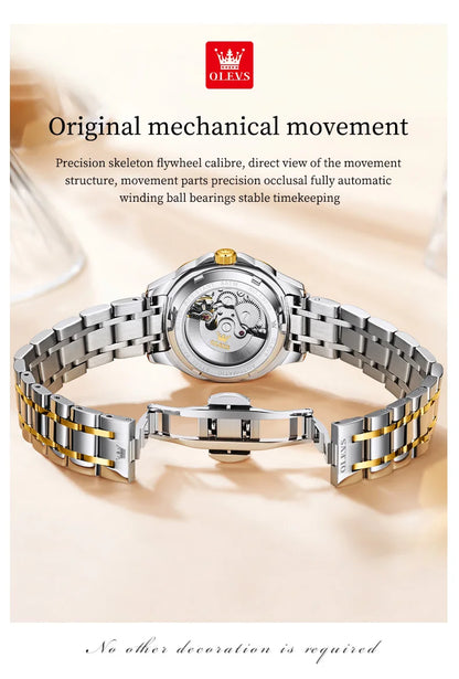 OLEVS 9810 Women Watch Automatic Mechanical Watch Simple Roman Scale Square Diamond Women Watch Waterproof Calendar Dress Watch