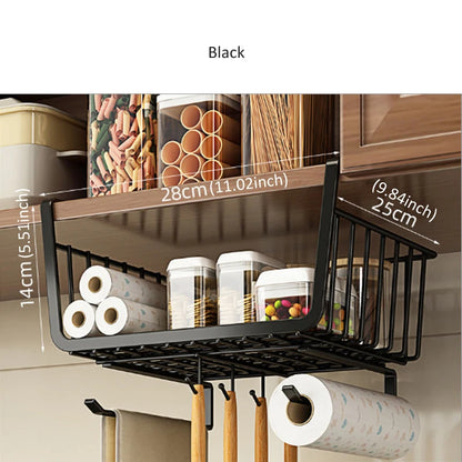 Kitchen Under Cabinet Basket Organizer Storage Hanger Cup Holder Closet Desk Hanging Rack for Kitchen Paper Towel with 4 hooks