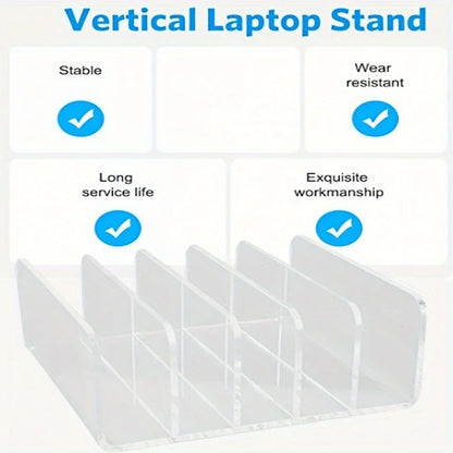 1pc vertical file organizer, acrylic desktop organizer, laptop stand - can hold up to 5 laptops, tablets and smartphones