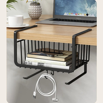 Kitchen Under Cabinet Basket Organizer Storage Hanger Cup Holder Closet Desk Hanging Rack for Kitchen Paper Towel with 4 hooks