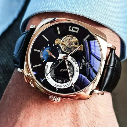 [Fashionable Men's Mechanical Watch] a Stylish and Versatile High-Value Vintage Mechanical Watch Featuring a Skeleton Dial, Hollow Design, and Alloy Case - an Elegant Men's Watch Suitable for Both Business and Casual Wear.
