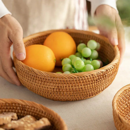 Round Rattan Storage Baskets Set Handwoven Wicker Organizer for Home Decor Kitchen Bathroom Bedroom Decorative Storage Bins