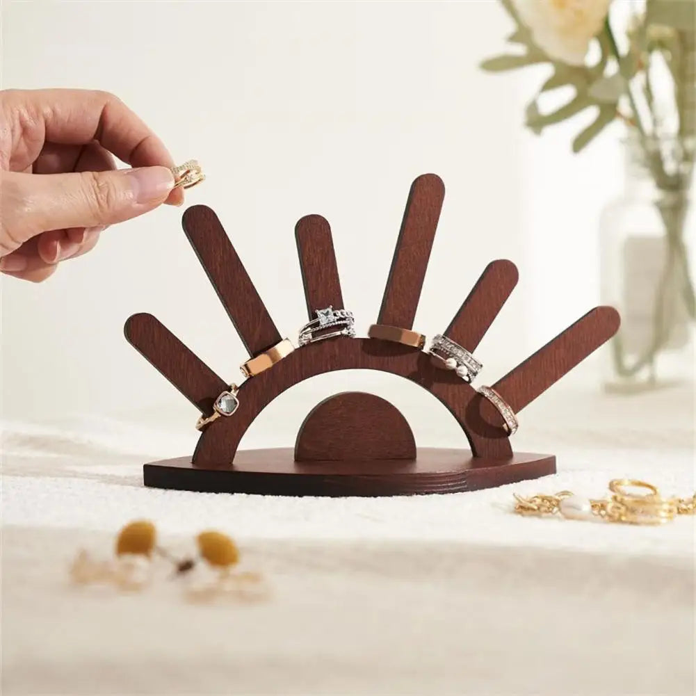 Creative Wooden Ring Holder Eye Shape Ring Display Rack With 6 Ring Posts Jewelry Display Stand Home Decor Organizer
