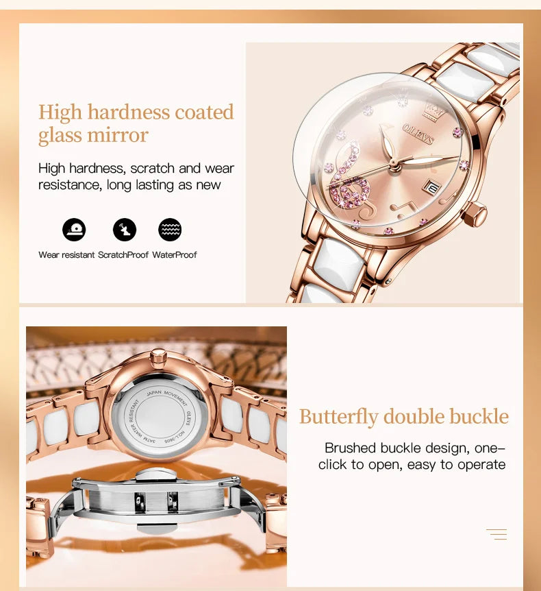 OLEVS 3605 Women Watch Top Brand High Quality Quartz Watch Exquisite Diamond Note Waterproof Dial Dress Ceramic Women Watch