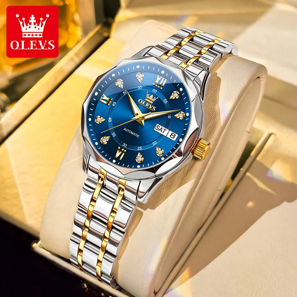 OLEVS 6727 Luxury Women Watch Brand Original All Automatic Mechanical Watch Roman Diamond Double Calendar Waterproof Women Watch