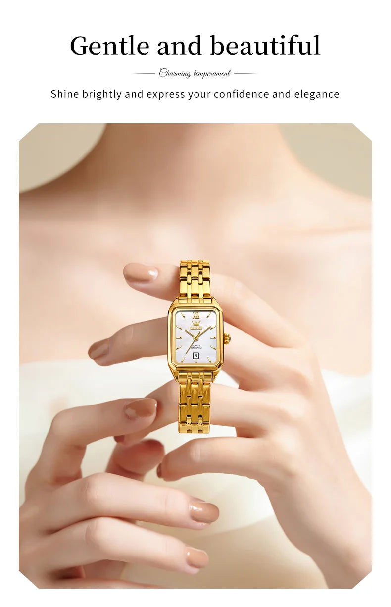 OLEVS 5616 Women Watch Luxury Brand Quartz Watch Elegance Original Square Dial Gold Women Watch Waterproof Luminous Watch