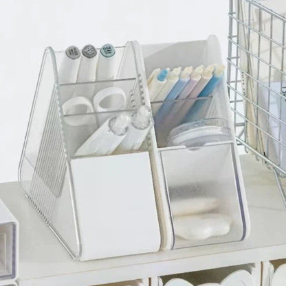 Multi-Compartment Clear Slots Organizer for Home Office, School Study Desk Use, Keeping Writing Instruments Neatly Arranged
