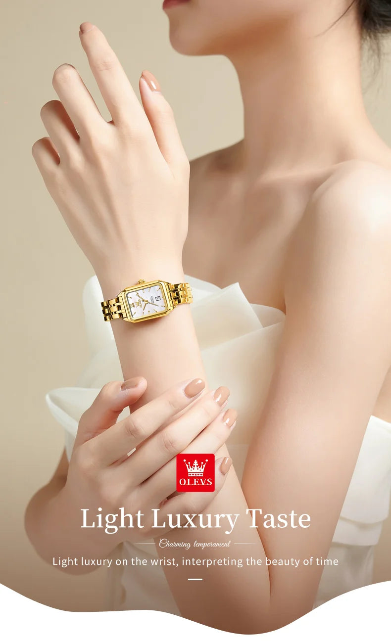 OLEVS 5616 Women Watch Luxury Brand Quartz Watch Elegance Original Square Dial Gold Women Watch Waterproof Luminous Watch