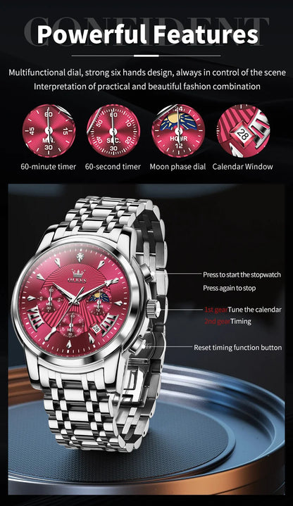 OLEVS 2892 Men Watch Original Quartz Watch Luxury Brand Waterproof Luminous Chronograph Classic Business Moon Phase Men Watch