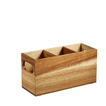 Kitchen Tools Wooden Utensil Organizer 3 Compartment Durable Storage Rack Space Saving Rustic Silverware Storage Box Countertop