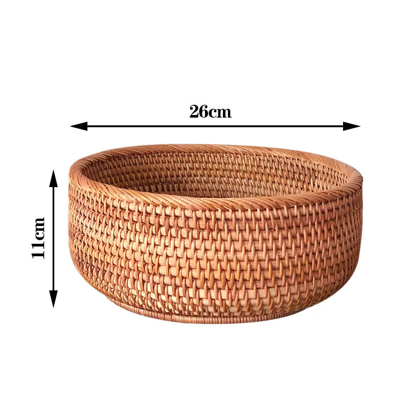 Round Rattan Storage Baskets Set Handwoven Wicker Organizer for Home Decor Kitchen Bathroom Bedroom Decorative Storage Bins