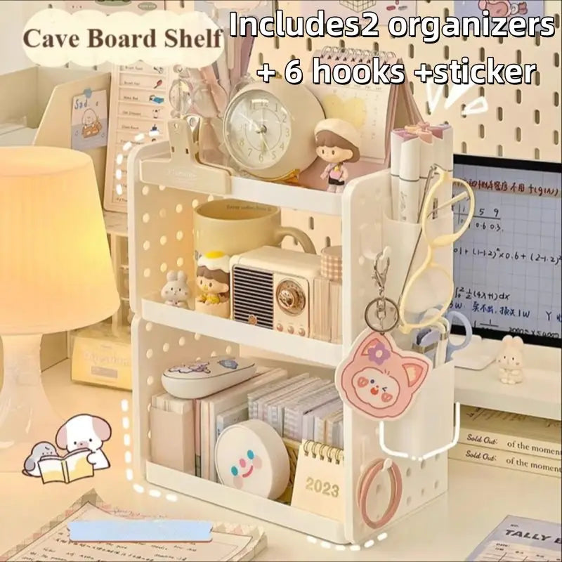 Multi-functional 3-tier Desktop Organizer, Desktop Shelf, Hole Board, Pen Holder Office Desk Organizer, Desk Desk Organizer