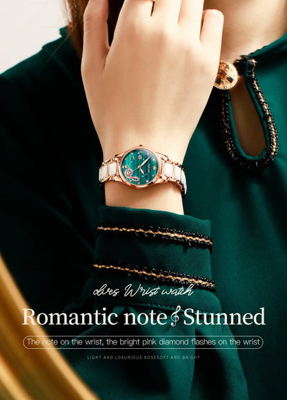 OLEVS 3605 Women Watch Top Brand High Quality Quartz Watch Exquisite Diamond Note Waterproof Dial Dress Ceramic Women Watch