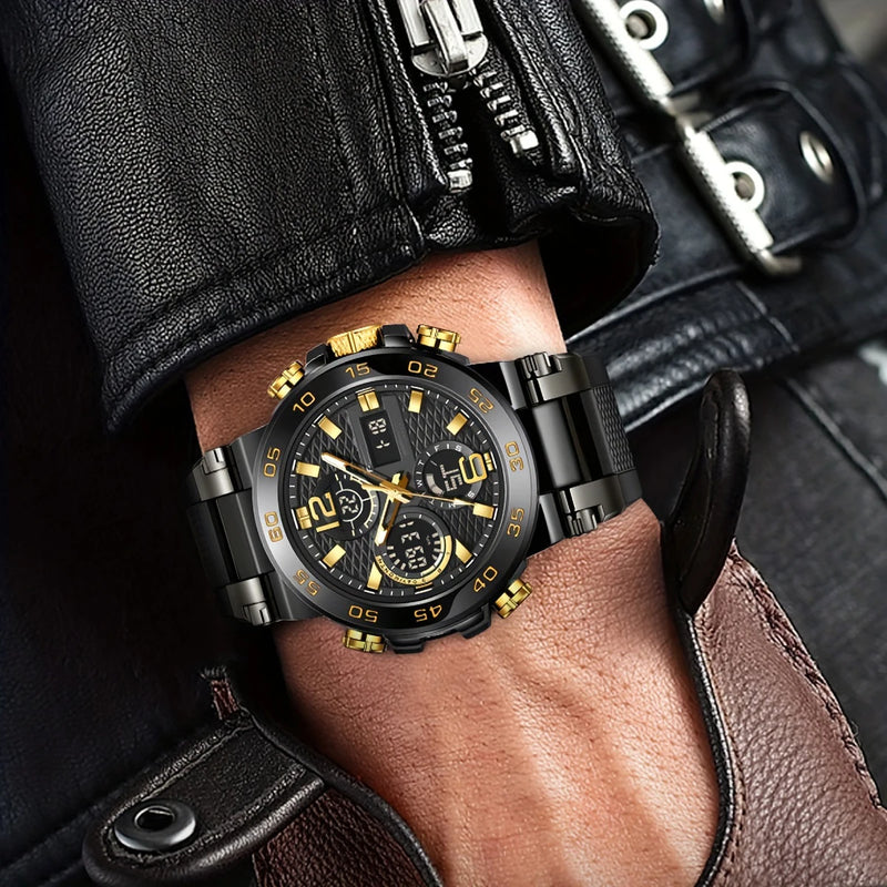 New Watches For Men Waterproof Clock Alarm Reloj Hombre LCD Dual Display Wristwatch Quartz Sports Mens Watch detail view