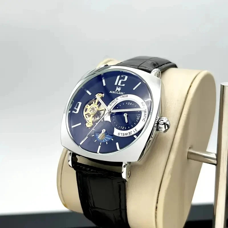 [Fashionable Men's Mechanical Watch] a Stylish and Versatile High-Value Vintage Mechanical Watch Featuring a Skeleton Dial, Hollow Design, and Alloy Case - an Elegant Men's Watch Suitable for Both Business and Casual Wear.