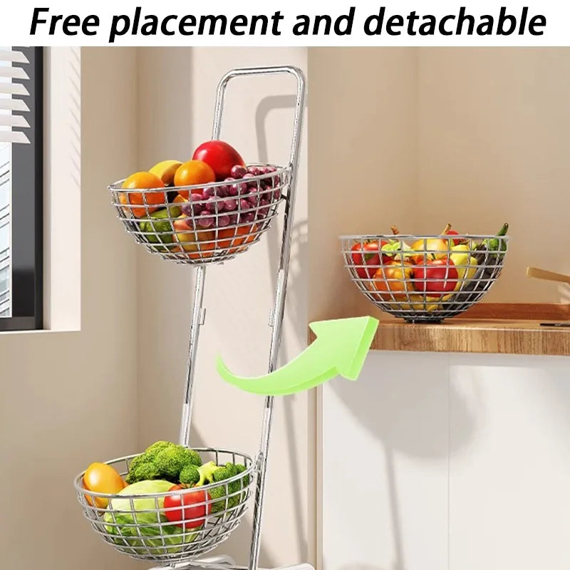 Fruit Vegetable Kitchen Organizer Cart Movable Layered Kitchen Storage Basket Wheels Modern Corner Organizers Rack Home Items